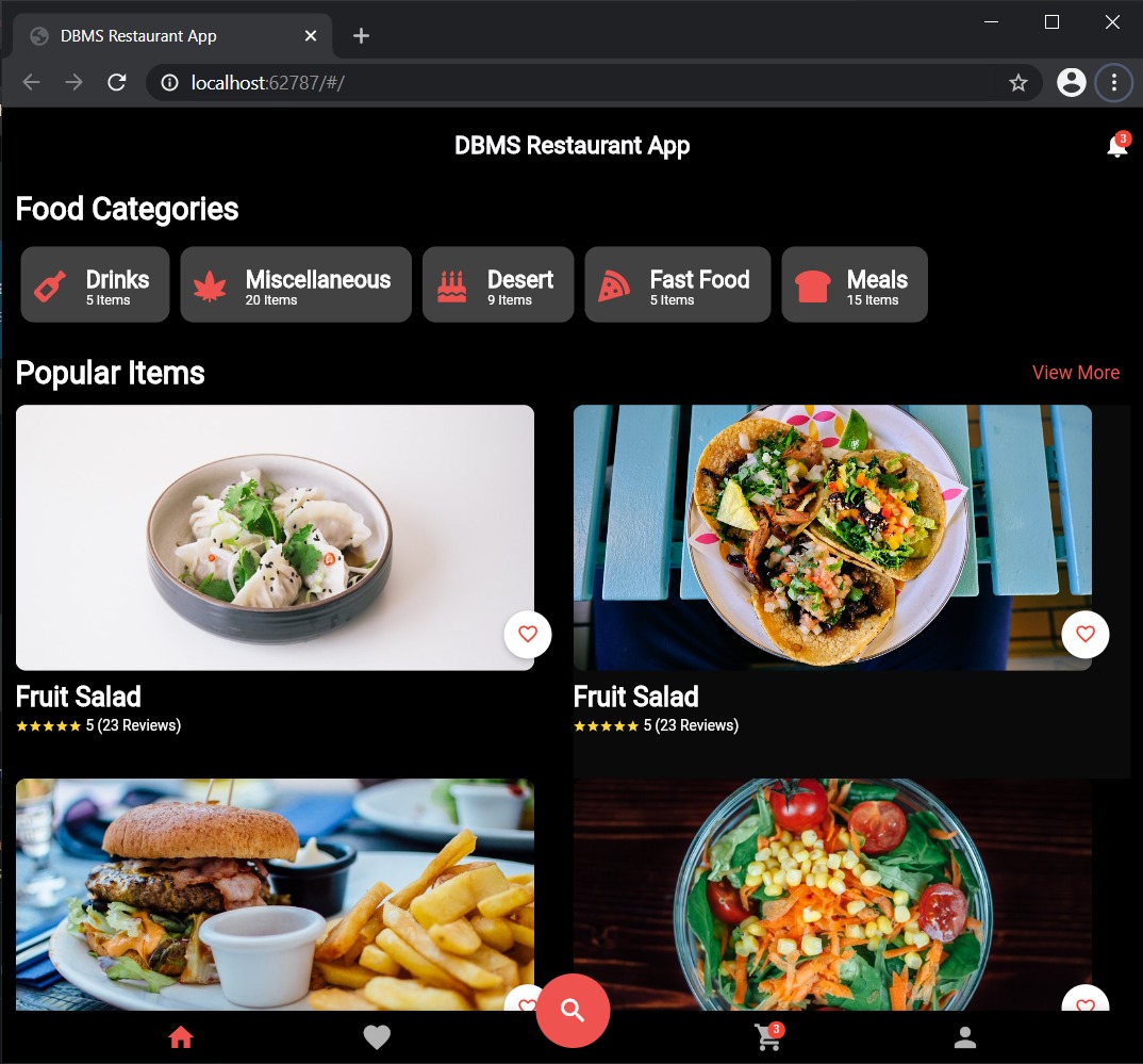 Restaurant DBMS project screenshot